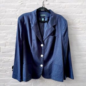⭐️ NWT Lauren Ralph Lauren Woman Moreton Hall Navy Linen 3 Button Blazer 22W